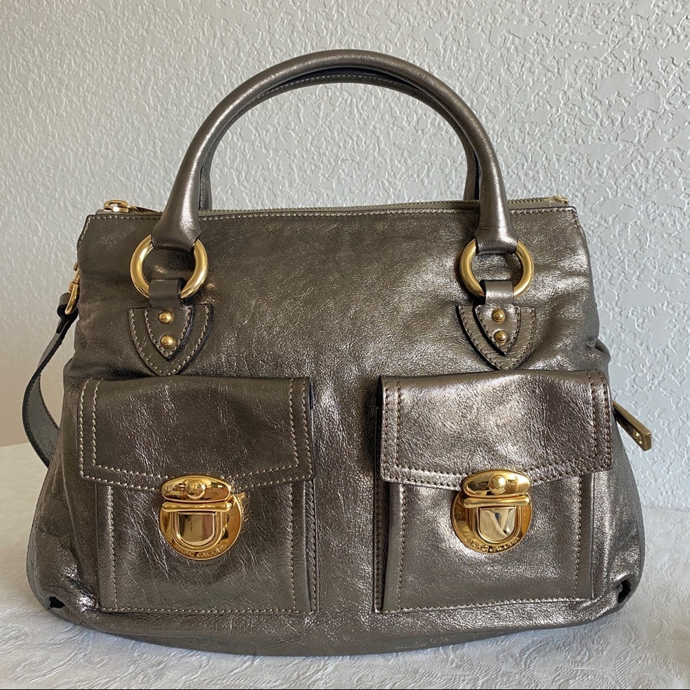 Marc Jacob bronze front pocket 2 way expandable bag